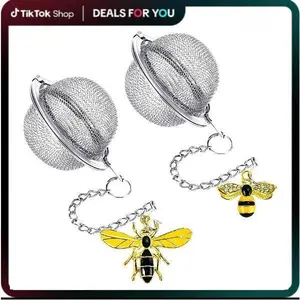 Stainless Steel Mesh Tea Infuser, 2.1 inch Tea Ball with Honey Bee Pendant Tea Strainer Tea Diffuser Tea Steeper for Filtering Tea,Tea Infusers for Loose Tea (Bee, 2PC)