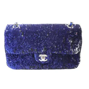 Pre-owned CHANEL leather Crossbody Bags Sequin Medium Flap Dark Blue