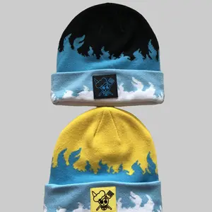 Cook's Flames Satin Lined Beanie - Anime Inspired Streetwear Winter Caps for men and Women, Black and Yellow Cuffed Beanies, Patch Designs