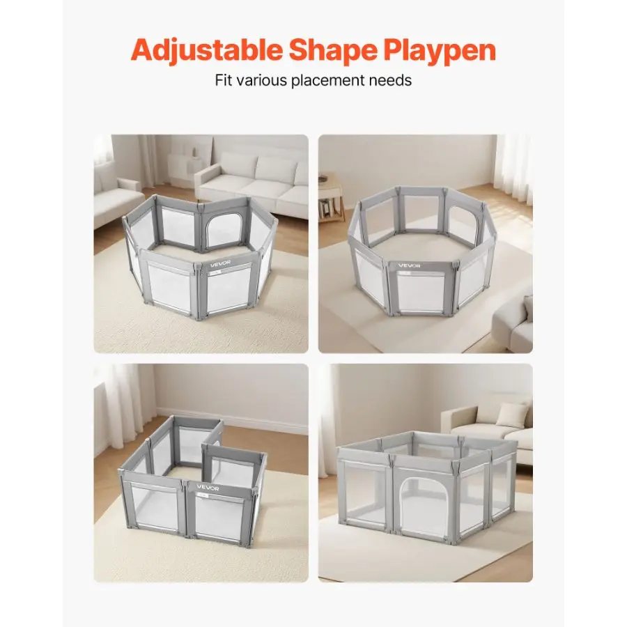 【DealsForYouDays】 Square Shape Foldable Portable Playpen, 47.2x47.2in No-Gap Safety Fence, Indoor/Outdoor Activity Center with Zippered Door & Soft Breathable Mesh for 6-24 Months Toddlers, Safety Fences, Safety Play Yard
