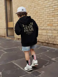Boys Faith over Fear Print Hoodie, Casual Fitted Sweatshirt for Teens, Spring & Fall Sports Wear, Soft and Comfortable  1pc Boys' Casual Printed Pullover Hoodie Sweatshirt, Soft & Comfortable,  Faith Over Fear, Suitable For Autumn/Winter, Graphic Hoodie