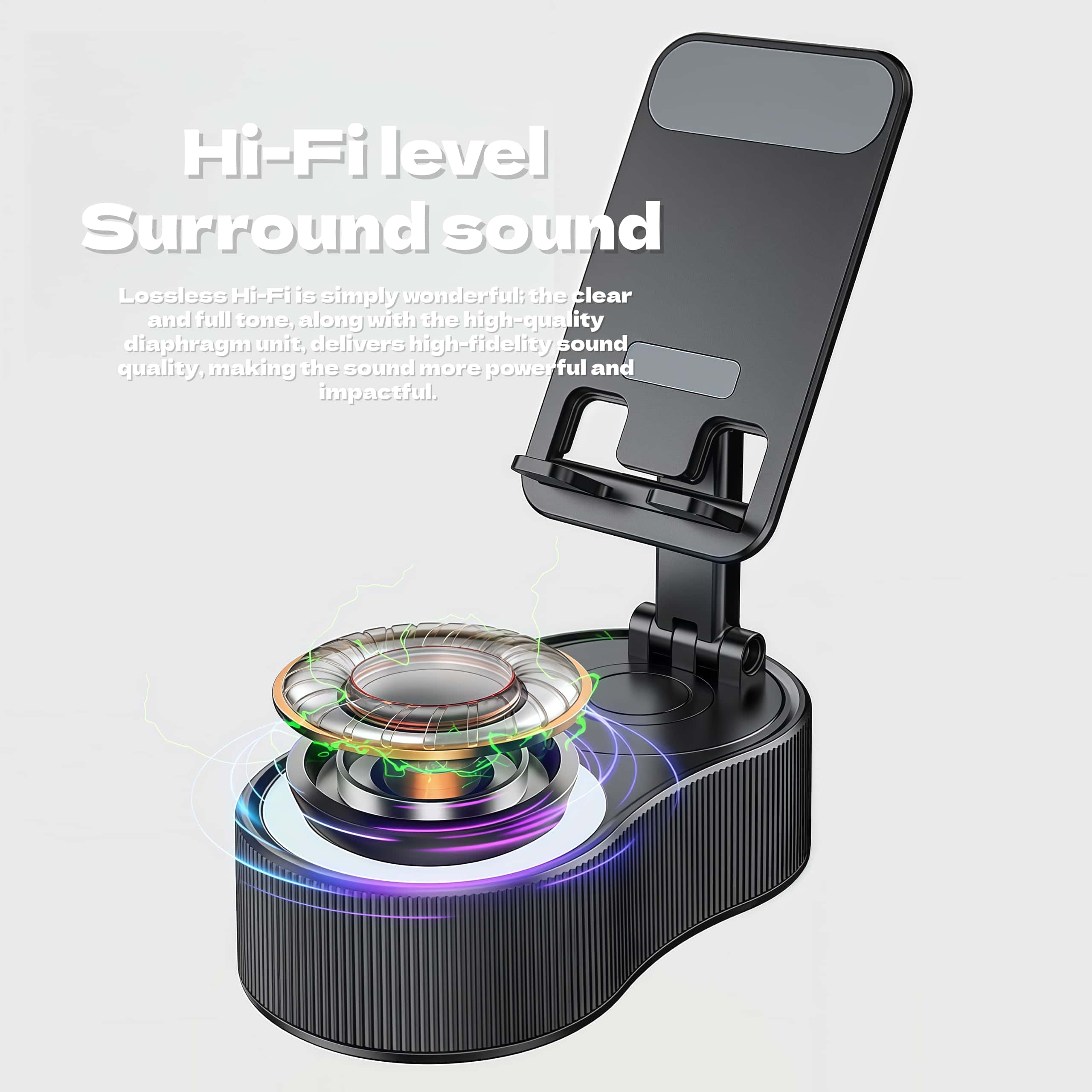 Wireless Induction Audio Bluetooth Speaker 5in1 Cellphone Holder Portable Power Mobile Tablet Stand with Colorful Ambient Light Gifts for Friend, Family