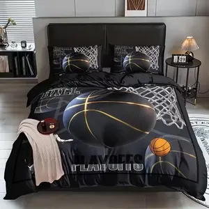 3-Piece Sports Basketball Bedding Quilt Set (1 Quilt + 2 Pillowcases), High-Definition Print, Perfect Gift for Home and Dormitory