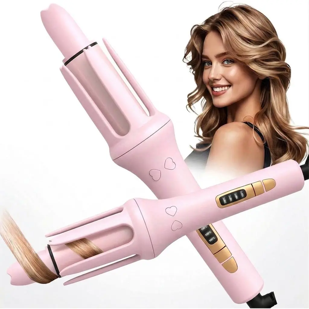 32mm Automatic Hair Curler with 4 Heat Settings Pink for Soft Voluminous Curls Fast Heating Stable Temperature Control Negative Ion Care Daily Styling - Adjustable Dual Voltage Ceramic Auto Plug - Salon Dual-Temperature Curling Iron, Automatic Hair Styler