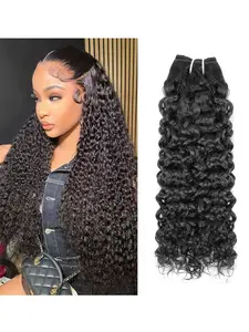 Brazilian Water Wave Bundles Human Hair 100% Unprocessed Water Wave Human Hair Quick Weave Hair 3 Bundles 100 gram Thick Remy Virgin Hair Extensions Natural Black Color