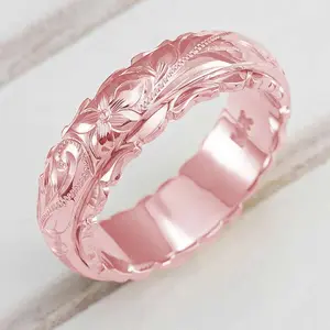 Engraved Rose Flower Ring European and American Wedding Anniversary Gift Women's Jewelry