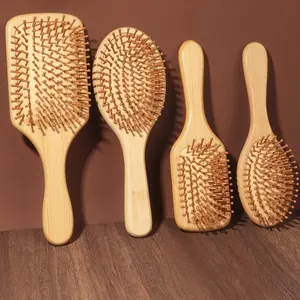 Natural Bamboo Paddle Hair Brush — Air-Cushion Scalp-Massage, Anti-Static Detangling Comb (Unisex / Salon)