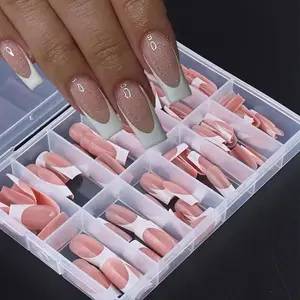 120Pcs Feel New French Manicure French Tips Nail High Sense French Pink Brown Fake Nails Patch Medium Glossy Square Fake Nails Reusable Nude Nail Nail Art Diy Press On Sets Suitable for Holiday Parties, Friends Gathering and Daily Wear