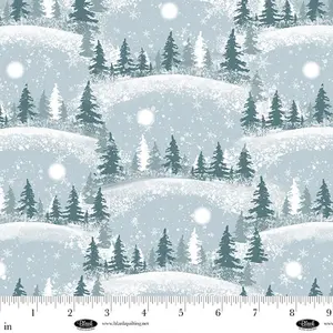 Winter Whispers Landscape Light Blue Cotton Fabric
