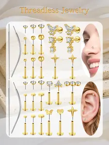 Push Pin Tragus Earrings Sensitive Skin Stainless Steel Earrings - Silvery Helix Earrings Flat Back Studs for Second Hole, Tragus, Cartilage，Conch Piercing Artificial Zircon CZ and Heart Style (6mm，16G 20G)