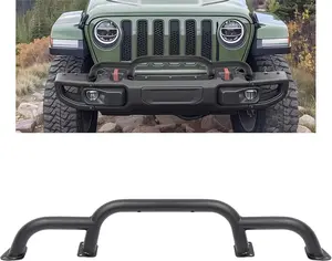 Front Bumper Brush Guard Bull Bar Compatible with 2018-2024 Jeep Wrangler JL Gladiator JT Triple Hoop Bumper Bar Winch & Grille Guard Protector Replacement for 82216474AA Steel Powder Coated