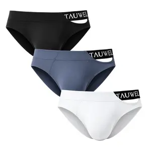 TAUWELL 3 Pack Men’s Nylon Stretch Briefs Underwear, Low Rise No Fly Briefs with Side Cutout Waistband, Breathable Contour Pouch-24112