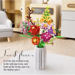 1125+pcs Indoor Flower Bouquet Building Blocks Set with Vase, Realistic Flower DIY Home Desktop Decoration, Valentine's Day Gift