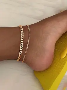 Alloy Anklet Set, Classic Plain Chain Design, Perfect Accessory for Women, 2pcs Foot Jewelry for Daily Wear, Trendy Jewellery Accessories