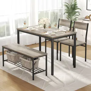 4-Seat Dining Set with Bench, Sturdy Durable Kitchen Table for Small Spaces, Ideal for Daily Meals, Brunches and Laptop Workspace