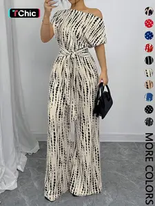 Women's All Over Print Tie Front   Jumpsuit, Casual Asymmetrical Neck   Jumpsuit for Spring & Fall, Women's Clothes for Daily Wear