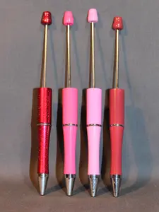 40 - 4 Shades of Pink Slim Beadable Pens 5.5" Sleek Design with Unique Bead Detailing Customizable Metal Pens for DIY Crafts & Personalized Gifts