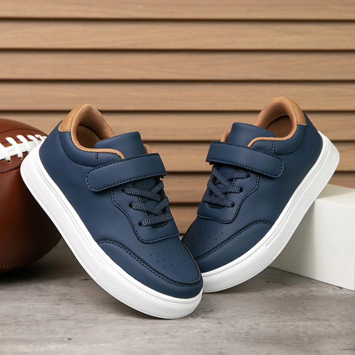 Stylish Navy Blue Kids' Sneakers: Chic Design, Convenient Velcro, and Comfy Fit for Active Little Ones