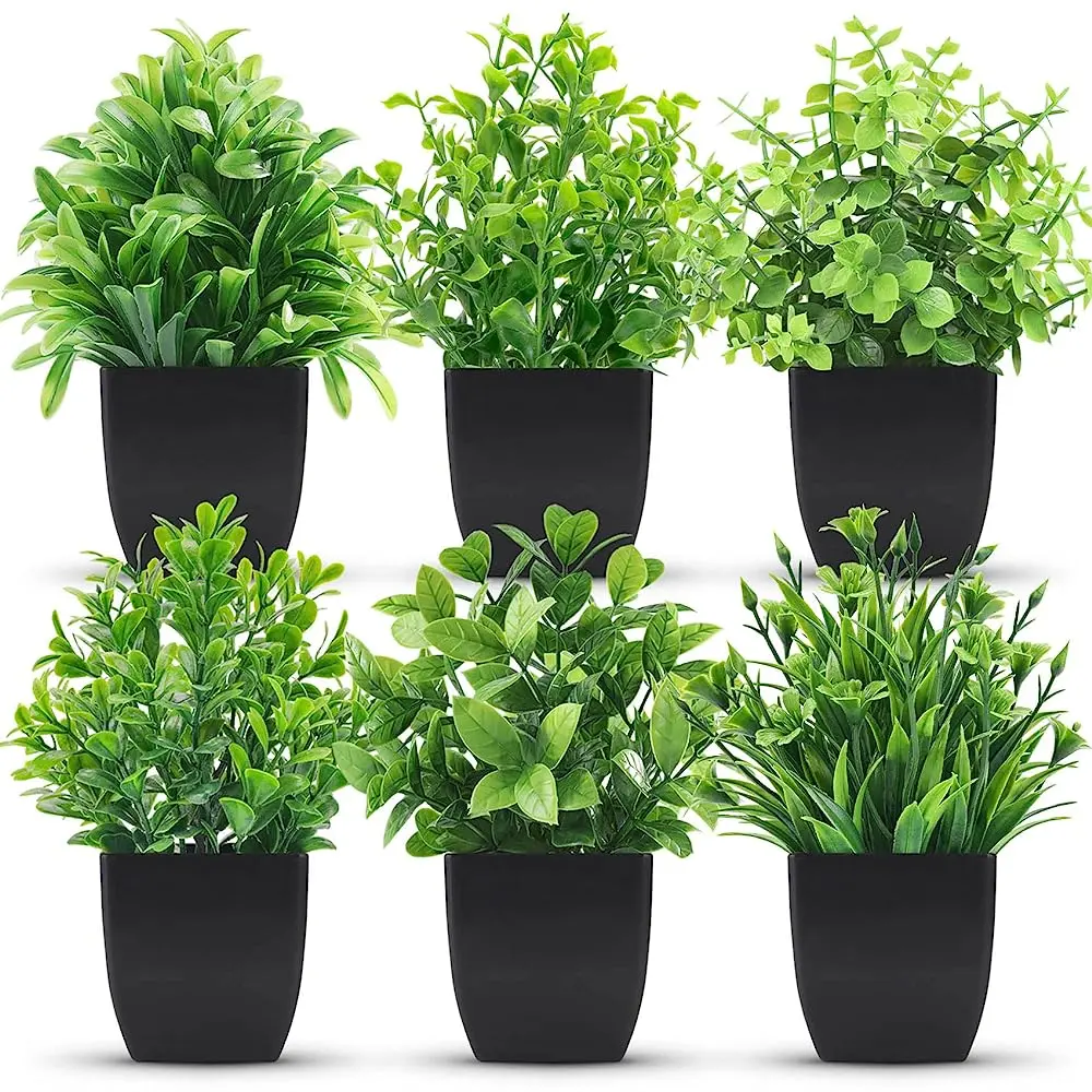 Der Rose 6-Pack Adjustable Mini Artificial Decorative Plants Bundle - Plastic Trees, Assorted Potted Ornaments, Accessories for Home Office Table, Shelf Decor (Summerwins Mid Year Sale), Artificial Trees