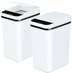 12L ABS Automatic Trash Bin, Touchless Motion Sensor Smart Garbage Can，Small Motion Sensor Smart Trash Can, Slim Waterproof Trash Bin for Bedroom, Bathroom, Office, Living Room, White Garbage Automatic，Summer Vibes