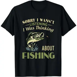 Men's Classic Short-Sleeve T-Shirt - Unisex Sarcastic "Sorry Wasn't Listening" Bass Graphic Tee, Vintage Fisherman Casual Round Neck Outdoor Apparel