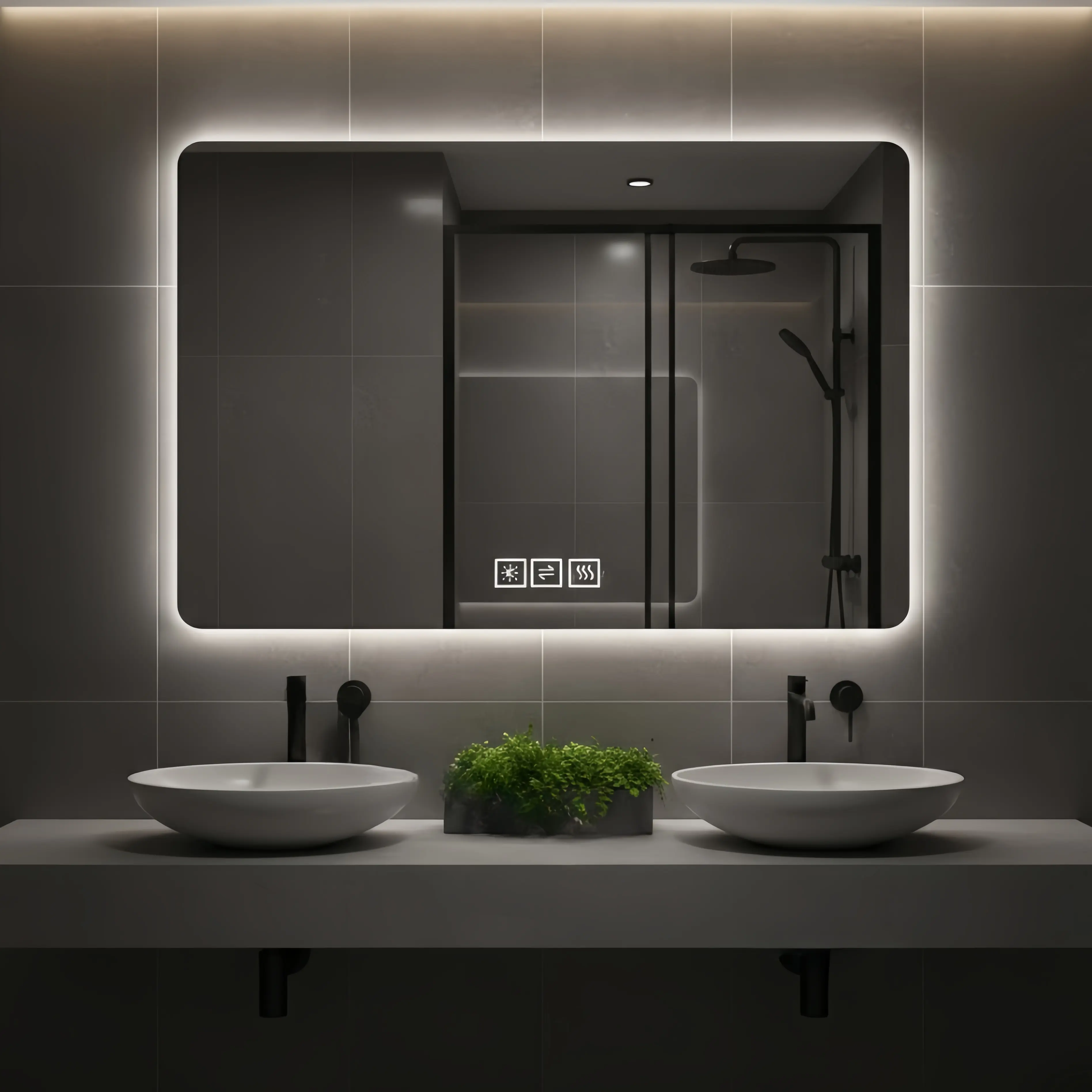 Bathroom Mirror with LED Lights Front and Backlit Anti-Fog Lighted Vanity Mirrors for Wall Mounted 3 Hue 5 Level Dimmable Horizontal Vertical Frameless Rounded Corner Design Safe Explosion Proof
