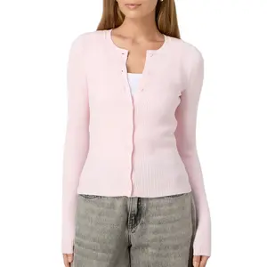 Women's Autumn Sweater Cardigan Solid Color Long Sleeve Round Neck Button Up Ribbed Knitwear Womenswear Check