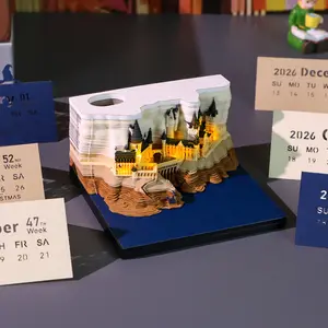 3D Potter Castle Paper Sculpture Light-Up Calendar, Hogwarts Castle Model Calendar, LED Light Creative Gift, Eco-Friendly Paper Art Castle, Fun Tear-Off Daily Calendar,Decor, Desk Night Light Calendar, Fantasy Castle Ornament, Unique Holiday Gift Idea