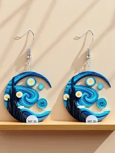 1 Pair of Van Gogh Starry Night Acrylic Dangle Earrings - Women's Fashionable and Versatile Accessories - Birthday | Valentine's Day | Mother's Day | Special Occasion Gifts
