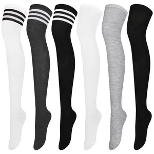 6 pairs of knee-high socks and knee-length socks, smooth and elasticated boot socks leg warmers for everyday wear, Cosplay