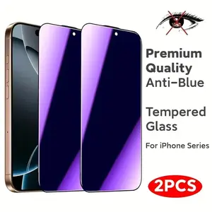 2pcs Anti-Blue Light Privacy Screen Protectors, Accessories, Compatible iPhone 17 Pro Max/17 Air/16/15/14/13/12/11/Pro/Pro Max/Plus/Mini/XR/X/XS, Full Coverage, Anti-spy, 9H hardness, Scratch & Wear-resistant, Anti-fingerprint, Easy to Install