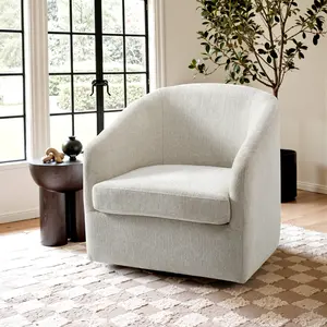 Tribesigns 360° Swivel Accent Chairs, Round Chenille Barrel Chairs with Removable Seat Cushion, Modern Upholstered Armchair for Living Room, Reading Room, Beige