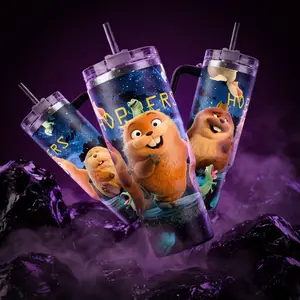 Hoppers Beaver Squad Movie 2026 40 oz Tumbler Animated Animal Cast Starry Night Graphic Design Vacuum Insulated Travel Mug with Handle 18/8 Steel Drinks Cold 12H+ Hot 6H Animation Film Merch for Kids Adults Cinema Release Gift Lovers Fans