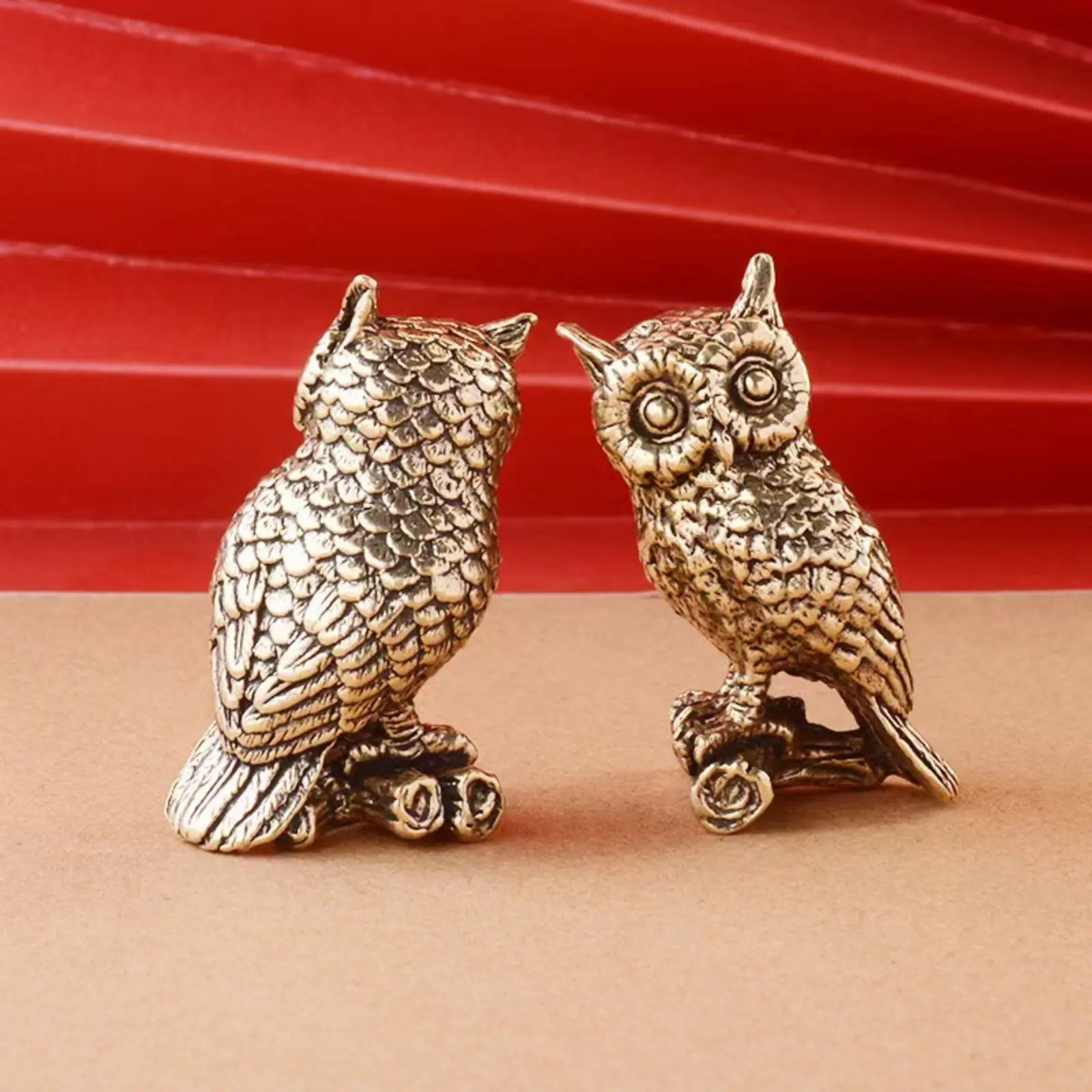 Handcrafted Brass Owl Statue - Hand Sculpted Animal Decorative Figurine, Bird Shaped Decorative Ornament, Desk Accessory for Office Aesthetic Setup, Home Decor Accent (Resin Miniatures Figurines Alternative), Animal Decorative Figurines