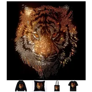 Tiger Head Rhinestone Iron on Patch,Hot Fix Transfer Decal Bling Patch,Clothing Decoration DIY Accessories,Rhinestone Iron on Transfer,Large Iron on Rhinestones for Clothing,Vest,Jacket,T-Shirt