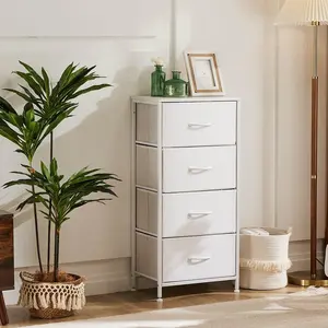 4-Drawer Fabric Dresser Compact Storage Cabinet with Wooden Top for Bedroom Laundry Office Decorative Side Table