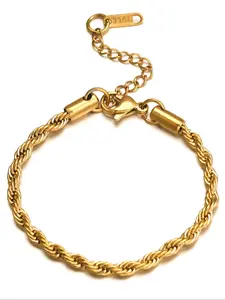 18K gold-plated rope, paper clip rope, Figaro, Cuban concave bracelet, length 6 inches, width 2 millimeters, Stackable Bracelet, Cuban Chain Bracelet