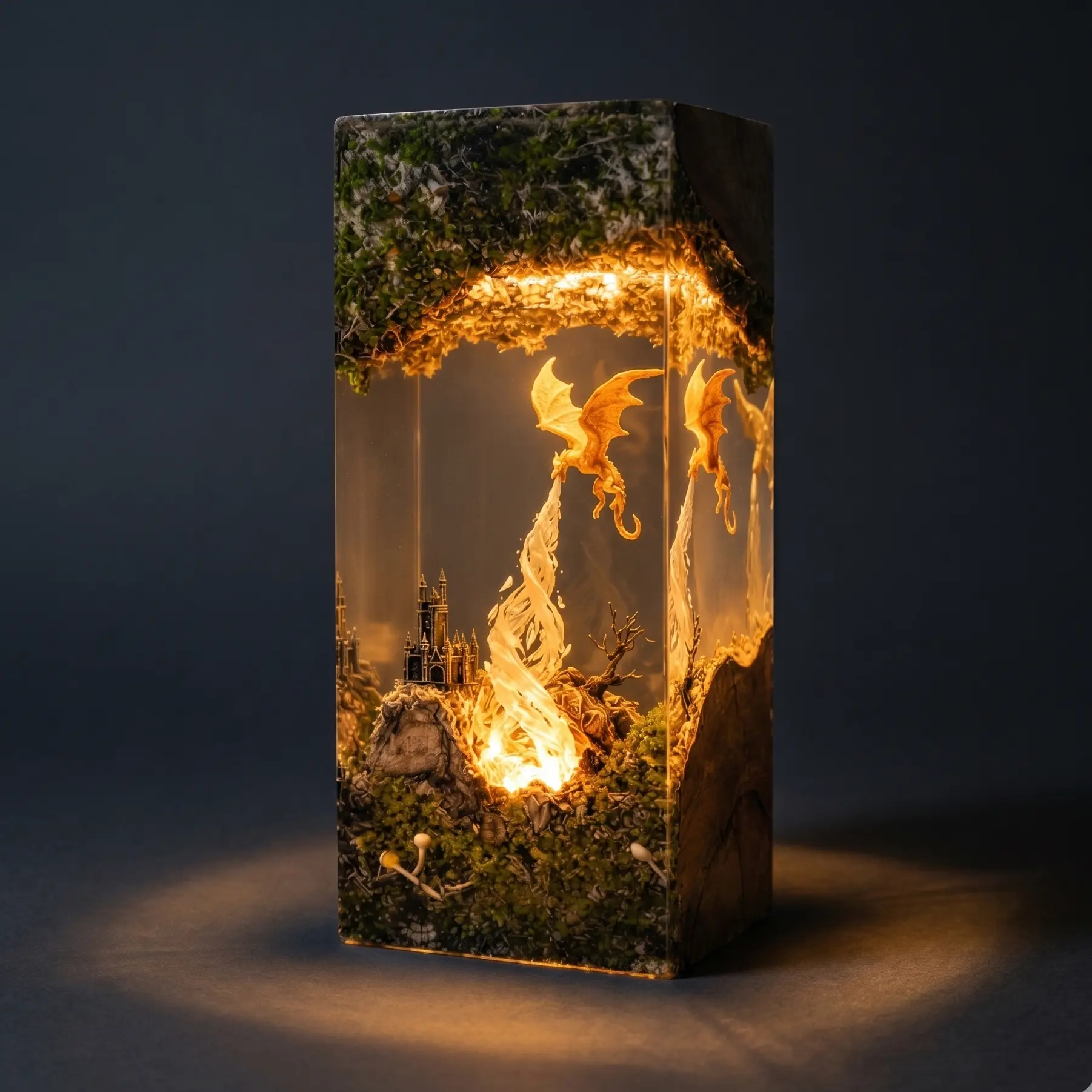 Handmade Dragon Resin Lamp, Fire Breathing Epoxy LED Night Light, Fantasy Forest Decor, Gaming Room Decor, Gift for Thanksgiving Halloween Christmas Birthday