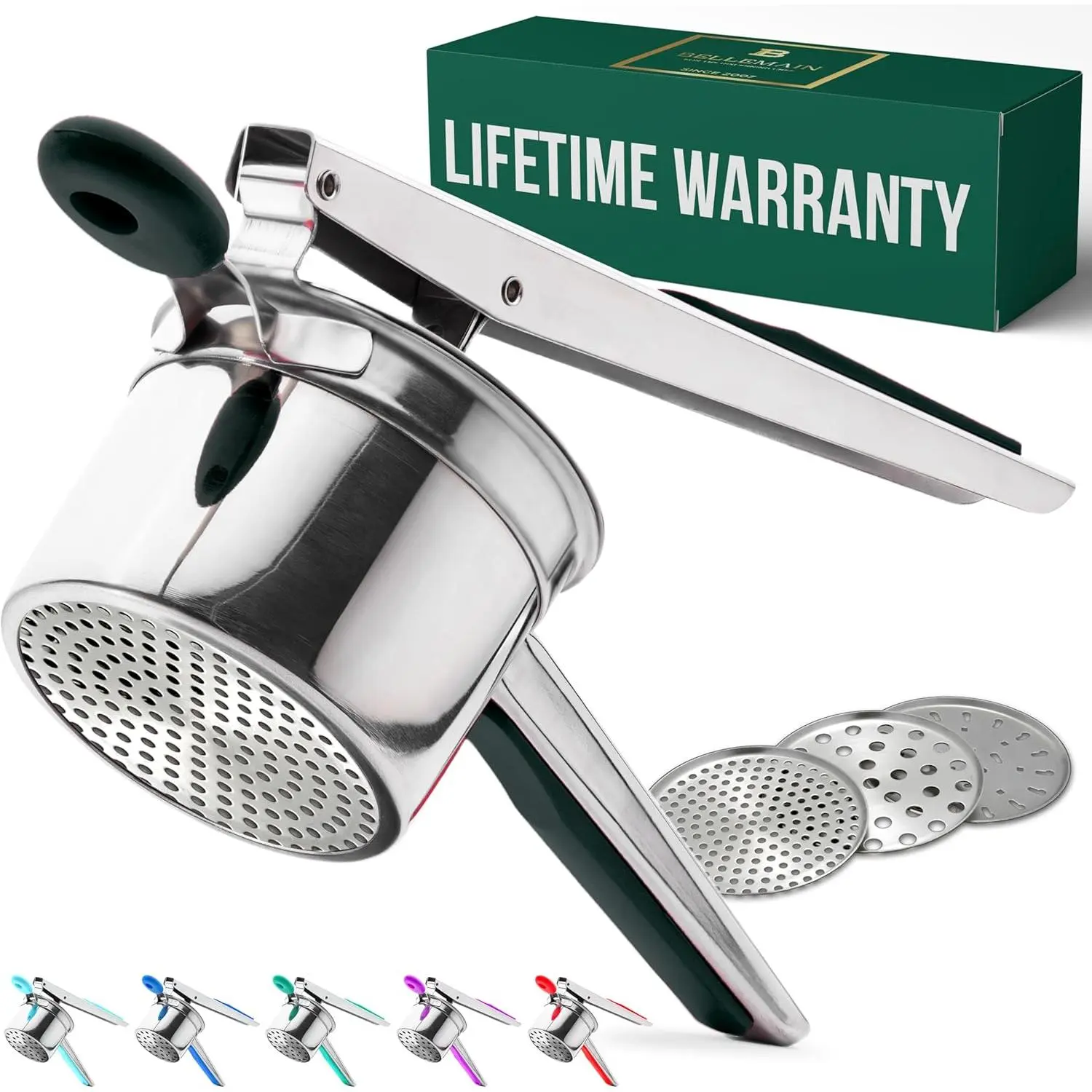 15 oz Large  Ricer | Heavy-Duty Stainless Steel  Ricer & Masher |  for Mashed Potatoes | Kitchen Tool with 3 Interchangeable Discs (Black)