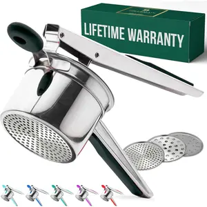 15 oz Large  Ricer | Heavy-Duty Stainless Steel  Ricer & Masher |  for Mashed Potatoes | Kitchen Tool with 3 Interchangeable Discs (Black)