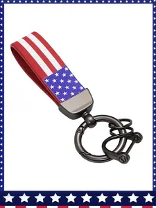 American Flag Car Keychain, 360° Rotating Keychain with Zinc Alloy Ring and Anti-Loss D-Ring, 250th Independence Day Gift