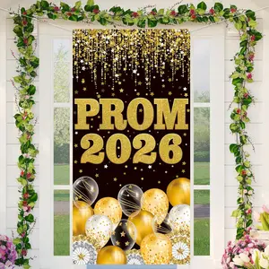 Ball Decoration Graduation Door Set Congratulations Graduation Photo Background Black and Gold Ball 2026 Family Classroom Party Decoration and Supplies 180x90cm