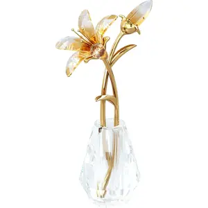 Arikyrist Crystal Golden Lily Flower Figurines Collectible Flowers Gifts for Women Mom Glass Lilies with Stem Romantic Decor for Home Wedding Party