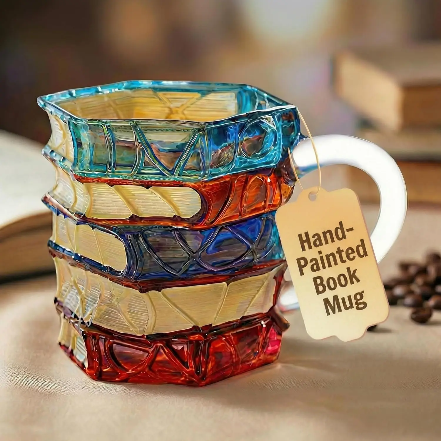 7oz/14oz Painted Book Coffee Mug - Novelty Coffee Mugs, Personalized Gift for Book Lovers, Father's Day Gifts for Book Lovers,Unbreakable Library Art Cup,Book Club Gifts