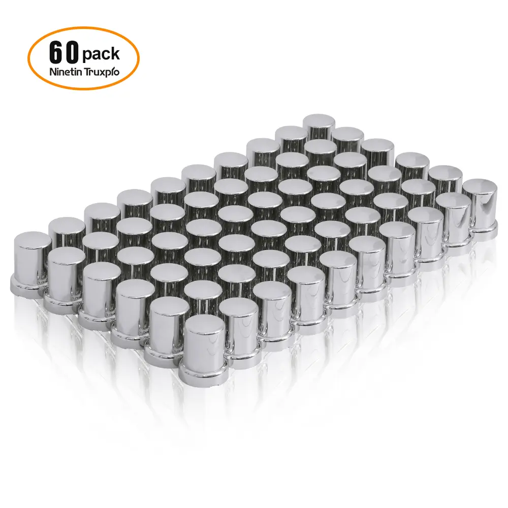 60pcs Pack Chrome Plastic Push-On Lug Nut Covers, 33x2-3/8" Top Hat Style with Flange, DIY Enthusiasts’ Auto Replacement Part & Car Accessory for Aesthetic Boost