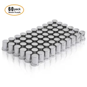 Chrome Plastic 33mm x 2-3/8'' Push-On Lug Nut Covers Top Hat w/ Flange 60PCS