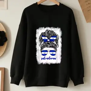 Cute style Salvadoran girl 100 cotton pullover sweatshirt with El Salvador flag
