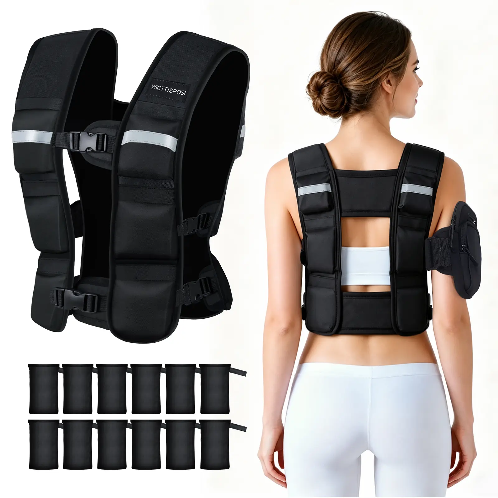 Adjustable Weighted Vest for Women Men Walking Running Strength Training | 0.7lb Ultra-Light Start, 6-Point Straps Custom Snug Fit, No Leak & No Odor Steel Shot Fill, Washable, Open Back Breathable
