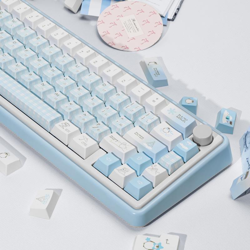 Ergonomic keycaps COOMICKEY Creamy Keycaps Set 145 Keys PBT Dye Sublimation Snowman Shape Blue Custom Keycap for 61/64/87/104/108 Cherry MX Switches ISO ANSI Layout Mechanical & Gaming Keyboard