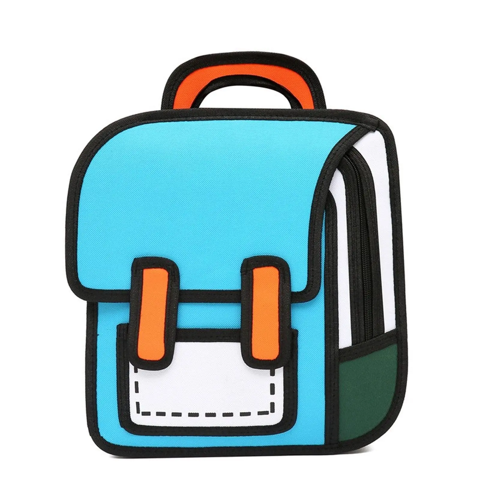 Cute Backpack Kawaii Cartoon 3D Jump Style 2D Drawing from Comic Paper Anime Boys Girls